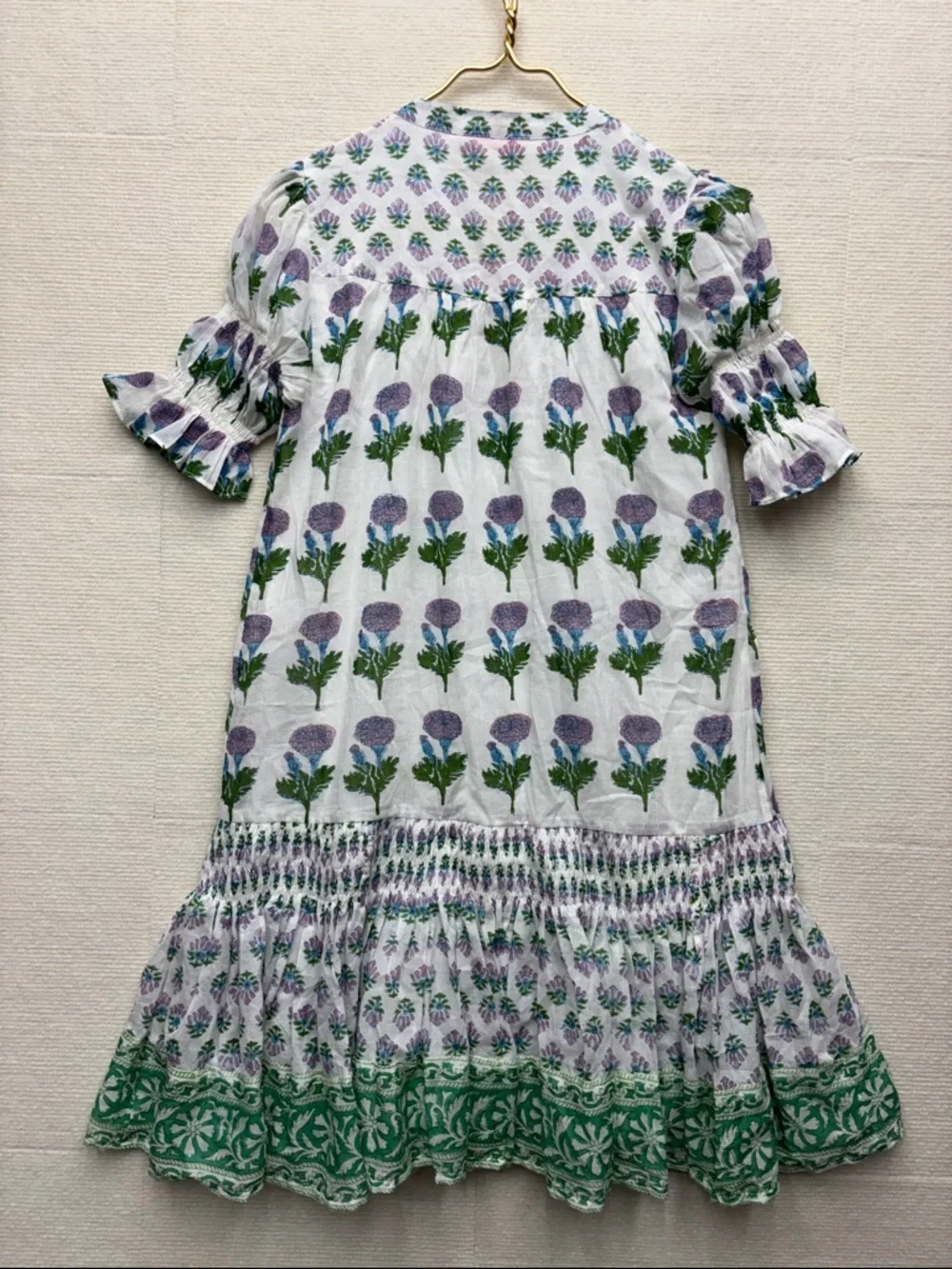 Oliphant | Floral Midi Dress in White with Purple & Green Print XS - Picture 7 of 8